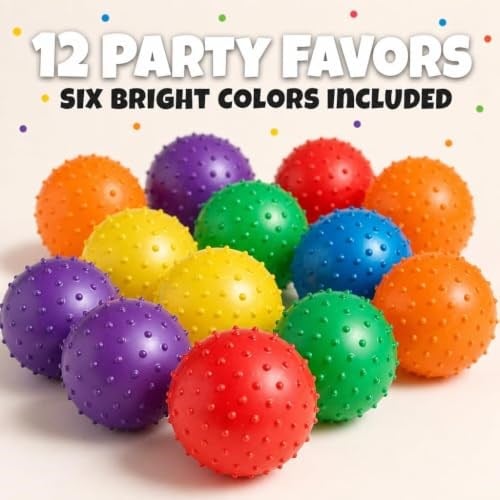 Bedwina Mini Knobby Balls - (12li paket) 12 inç (5 inç) sensörlü toplar ve sivri masaj stres topları, pompalı, eğlenceli, zıplama topu, parti favorileri, çocuklar için çorap doldurucuları, Toddlers