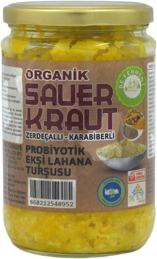 Beferment Organik Fermente Turşu Organik Sauerkraut Zerdeçallı - Karabiberli Ekşi Lahana Turşusu 660 gr