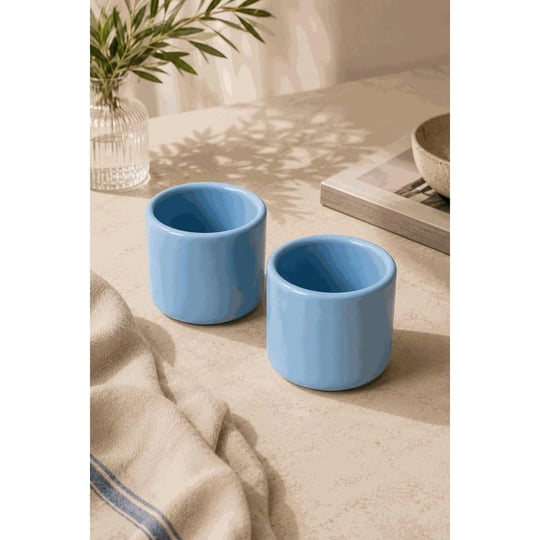Beige & Stone 2li Set Mavi Seramik Kupa 175 Ml Minimal Kahve Kupası Çay Fincanı Espresso Ve Türk Kahvesi Bardağı