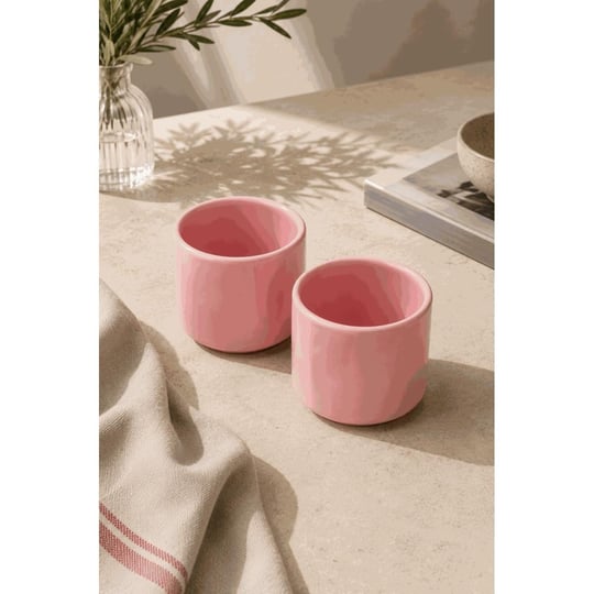 Beige & Stone 2li Set Pembe Seramik Kupa 175 Ml Minimal Kahve Kupası Çay Fincanı Espresso Ve Türk Kahvesi Bardağı