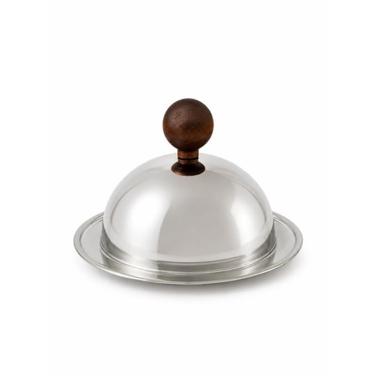 Beige & Stone Ahşap Kulplu Paslanmaz Çelik Fanuslu Sunum Tabağı 15 Cm – 13 Cm Kapaklı Kahvaltılık Peynir Tereyağı İkram Tabağı