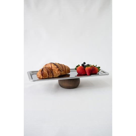 Beige & Stone Ahşap Tabanlı 33 Cm Dikdörtgen Baton Metal Dekoratif Tatlı Pasta Kek Sunum/servis Stand Tabak