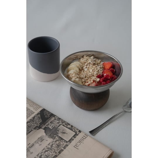 Beige & Stone Ahşap Tabanlı Çelik 330 Ml Dondurma Çerez Dekorasyon Sunum Kase Tabak
