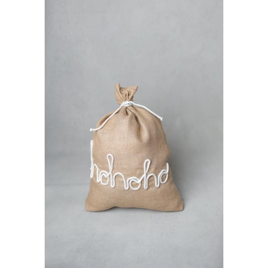 Beige & Stone Jüt Ho Ho Ho Süslemeli Yılbaşı Hediye Çuvalı