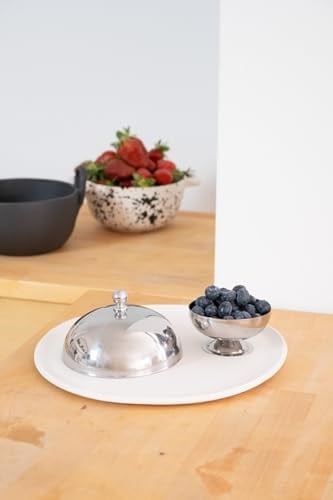 Beige & Stone Paslanmaz Çelik Tatlı Pasta Meyve Sunum Fanus – 13 Cm