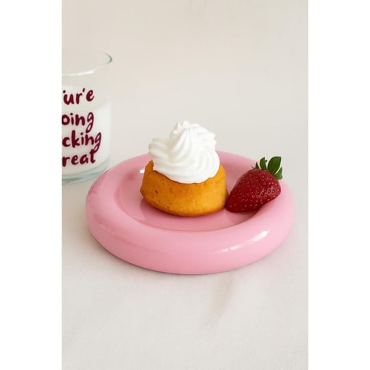 Beige & Stone Seramik Küçük Boy Parlak Pembe Donut Tatlı Tabağı