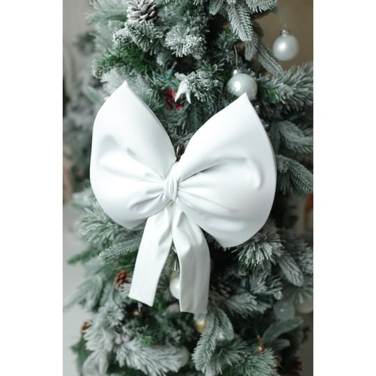 Beige & Stone Yıllbaşı Ağaç Süs Noel Beyaz Fiyonk 30x35 Cm Küçük