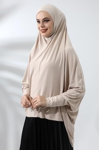 Bej Hazır Pratik Sultanbaş Tesettür Kollu Penye Sufle Eşarp Hijab