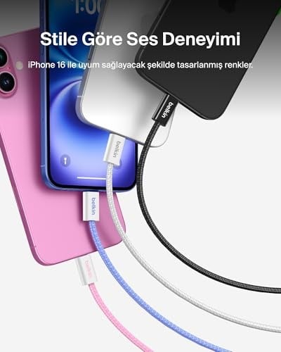 Belkin 2li Örgülü USB-C - USB-C Kablo, 1,5 m, 60 W – Yumuşak, Esnek ve Hızlı Şarj Kablosu, iPhone 17 ve 16 Serisi, Galaxy S25, Pixel 10, iPad Pro ve Daha Fazlasıyla Uyumlu, Siyah