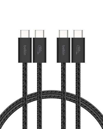Belkin 2li Örgülü USB-C - USB-C Kablo, 1,5 m, 60 W – Yumuşak, Esnek ve Hızlı Şarj Kablosu, iPhone 17 ve 16 Serisi, Galaxy S25, Pixel 10, iPad Pro ve Daha Fazlasıyla Uyumlu, Siyah