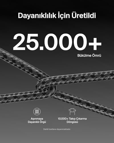 Belkin 2li Örgülü USB-C - USB-C Kablo, 1,5 m, 60 W – Yumuşak, Esnek ve Hızlı Şarj Kablosu, iPhone 17 ve 16 Serisi, Galaxy S25, Pixel 10, iPad Pro ve Daha Fazlasıyla Uyumlu, Siyah