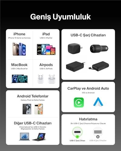 Belkin 2li Örgülü USB-C - USB-C Kablo, 1,5 m, 60 W – Yumuşak, Esnek ve Hızlı Şarj Kablosu, iPhone 17 ve 16 Serisi, Galaxy S25, Pixel 10, iPad Pro ve Daha Fazlasıyla Uyumlu, Siyah
