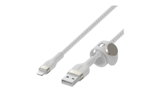 Belkin BoostCharge Pro Flex Örgülü USB Tip A - Yıldırım Kablosu (1M/3,3FT), MFi Sertifikalı Şarj Kablosu - Beyaz - Seçenekler: 1 Ay, 2 Ay
