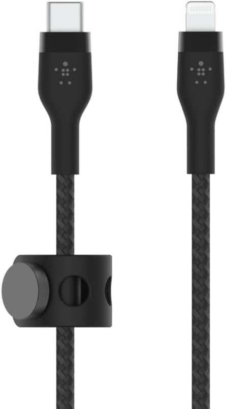 Belkin BoostCharge Pro Flex örgülü USB-C/Lightning kablosu, 1 m, MFI sertifikalı, 20 W, hızlı şarj için, PD Power Delivery ile, iPhone 14/14 Plus, 13, 12, Pro, Max, mini gibi  - Seçenekler: 1M, 2M, 3M