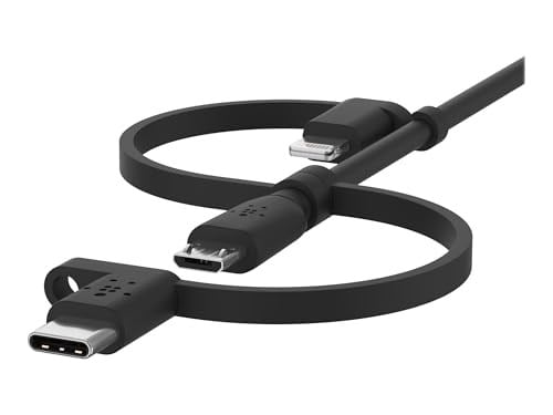 Belkin Evrensel Kablo (3ü 1 arada USB-C, Lightning, Micro-USB Şarj Kablosu) Akıllı Telefonları, Tabletleri, Güç Bankalarını ve daha fazlasını şarj edin (3,3 ft/1 m)
