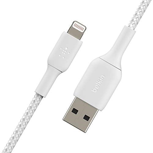 Belkin Örgülü Lightning Kablosu (iPhone, iPad, AirPods için Boost Charge Lightning/USB Kablosu) MFi Sertifikalı iPhone Şarj Cihazı, Örgülü Lightning Kablosu (2m, Beyaz) - Seçenekler: 1 metre, 2 metre