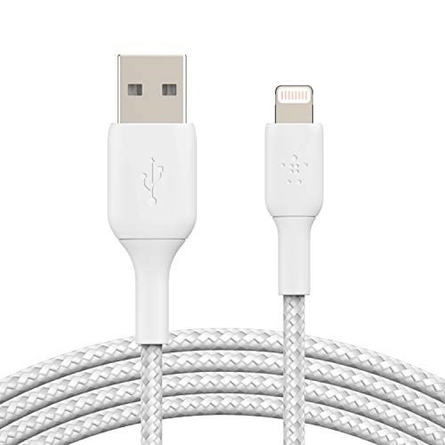 Belkin Örgülü Lightning Kablosu (iPhone, iPad, AirPods için Boost Charge Lightning/USB Kablosu) MFi Sertifikalı iPhone Şarj Cihazı, Örgülü Lightning Kablosu (2m, Beyaz) - Seçenekler: 1 metre, 2 metre