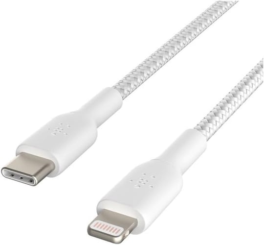 Belkin Örgülü USB-C - Lightning Kablosu (Hızlı Şarj Kablosu) Hızlı Şarj MFi Sertifikalı USB-C Kablosu (2m, Beyaz) - Seçenekler: 1 m, 2 m, 3 m, Kablo, Tek, Tek Kişilik, USB-C kablosu...