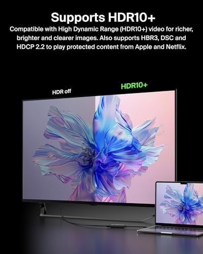 Belkin USB-C - HDMI 2.1 adaptörü, 11 cm kablo, 60 Hzde 8K, 120 Hzde 4K, HDR, HBR3, DSC, HDCP 2.2, 