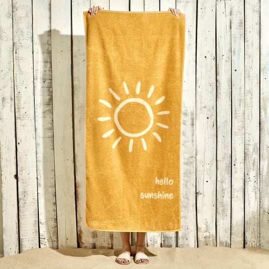 Bella Maison %100 Pamuk Hello Sunshine Plaj Havlusu Hardal (90x150 Cm) Hardal