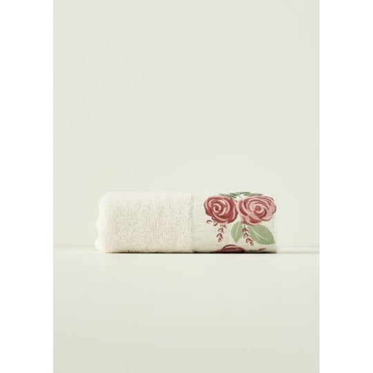 Bella Maison %100 Pamuk Rose Baskılı Yüz Havlusu Krem (50x90 Cm) Krem