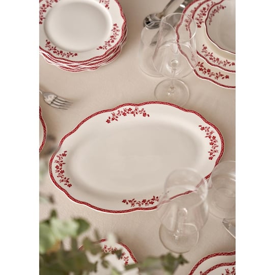 Bella Maison Catherine New Bone Porselen Sunum Tabağı Kırmızı (35,5 Cm) Kırmızı