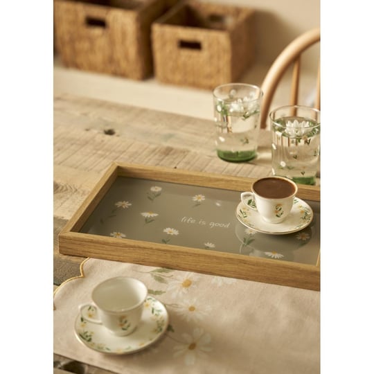 Bella Maison Daisy Dekoratif Cam Tepsi Yeşil (22x37 Cm) Yeşil