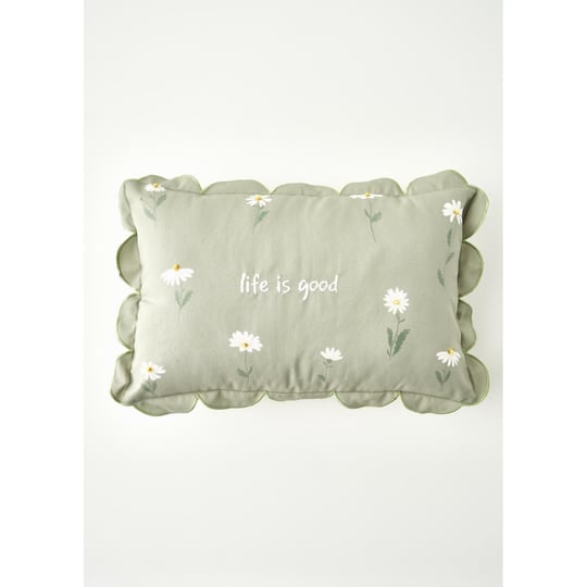 Bella Maison Daisy Scallop Kenar Boncuklu Dekoratif Yastık Kılıfı Bej (35x50 Cm) Yeşil