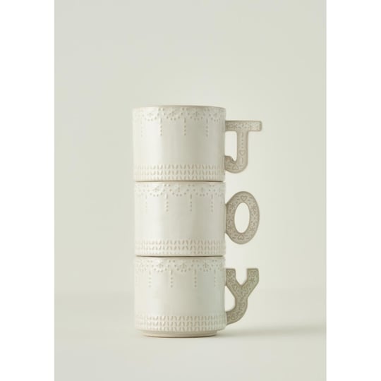 Bella Maison Joy Stoneware Yılbaşı 3lü Kupa Seti Krem (390 Cc) Krem