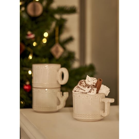 Bella Maison Joy Stoneware Yılbaşı 3lü Kupa Seti Krem (390 Cc) Krem
