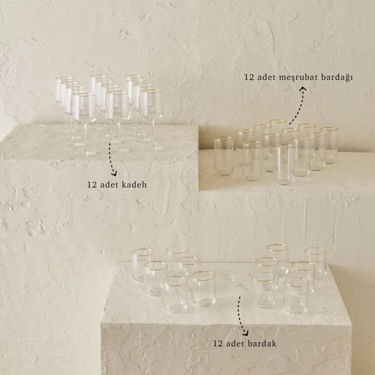 Bella Maison Premium Bardak-kadeh Seti 36lı Gold
