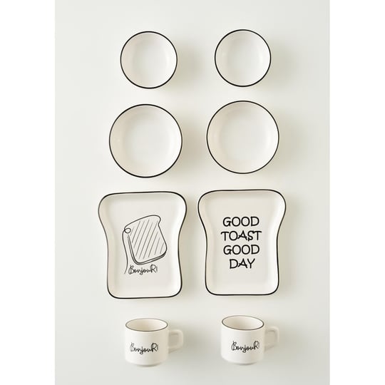 Bella Maison Toast Seramik 8 Parça 2 Kişilik Kahvaltı Takımı Siyah Siyah