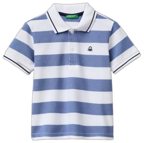 Benetton Erkek Çocuk Açık Mix Çizgili Logo Nakışlı Polo Yaka Küçük Çocuk T-Shirt