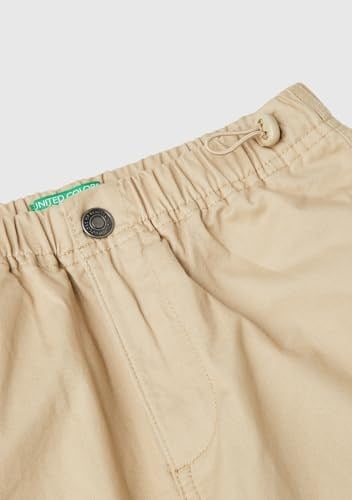 Benetton Erkek Çocuk Bej Ön Cebi Logo Detaylı Beli Lastikli Beş Cepli Pantolon