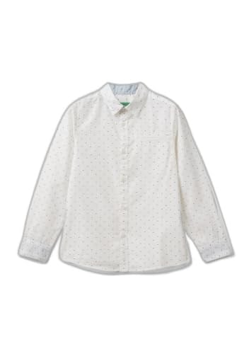 Benetton Erkek Çocuk Beyaz Göğsü Cep Detaylı Mikro Desenli Uzun Kollu Poplin Gömlek
