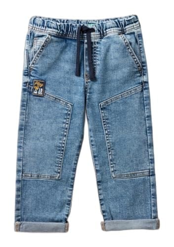 Benetton Erkek Çocuk Denim Beli Lastikli Büzgü İpli Kıvrık Paça Denim Pantolon