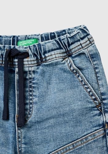 Benetton Erkek Çocuk Denim Beli Lastikli Büzgü İpli Kıvrık Paça Denim Pantolon