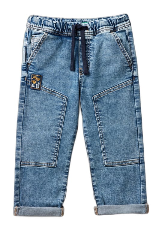 Benetton Erkek Çocuk Denim Beli Lastikli Büzgü İpli Kıvrık Paça Denim Pantolon