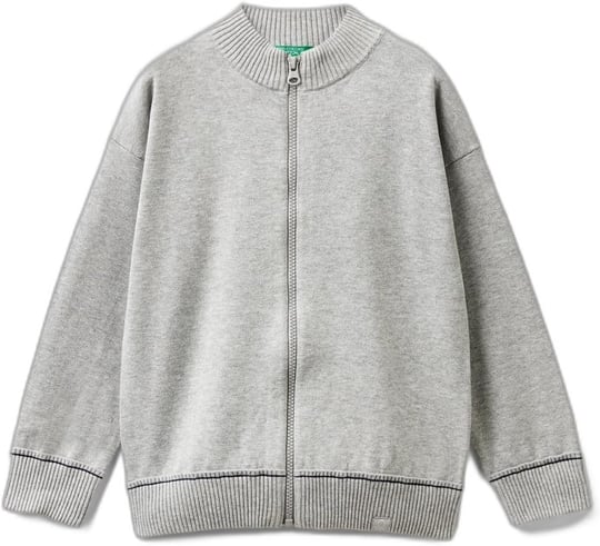 Benetton Erkek Çocuk Gri Melanj Etek Ucu Logo Detaylı Fermuarlı Dik Yaka Hırka