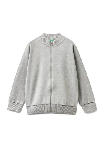 Benetton Erkek Çocuk Gri Melanj Etek Ucu Logo Detaylı Fermuarlı Dik Yaka Hırka