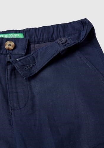 Benetton Erkek Çocuk Lacivert Keten Karışımlı Kemer Delikli Rahat Kesim Pantolon