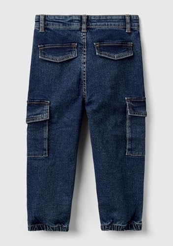 Benetton Erkek Çocuk Lacivert Yama Cepli Kemer Delikli Slim Fit Denim Kargo Pantolon