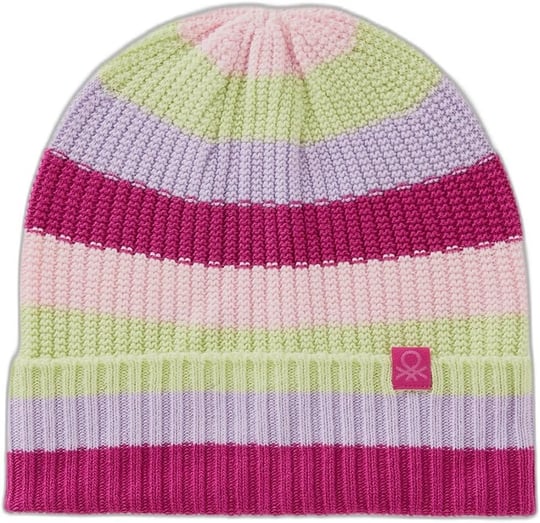 Benetton Erkek Çocuk Pembe Mix Logo Etiketli Renk Bloklu Örgü Bere