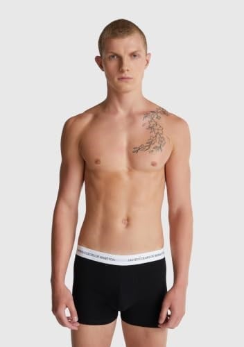 Benetton Erkek Siyah Yazı Şeritli Koton Boxer