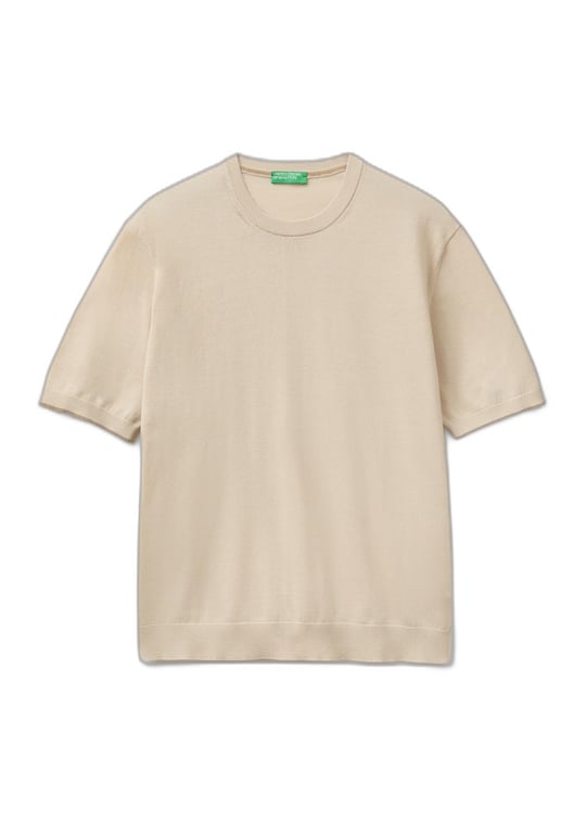 Benetton Erkek Taş%100 Pamuk Ribanalı Kontrast Detaylı Triko T-Shirt