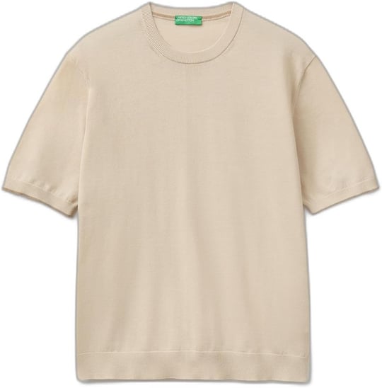 Benetton Erkek Taş%100 Pamuk Ribanalı Kontrast Detaylı Triko T-Shirt