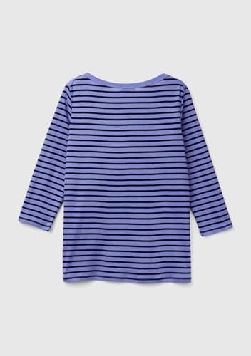 Benetton Kadın Mavi%100 Pamuk Sol Altı Logolu Uzun Kollu Kayık Yaka T-Shirt