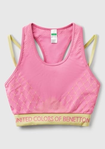 Benetton Kadın Pembe Desenli Beli Logo Bantlı Askı Detaylı Crop Atlet