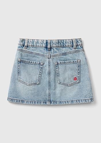 Benetton Kız Çocuk Açık Denim Arka Cebi Logo İşlemeli Cep Detaylı Denim Etek