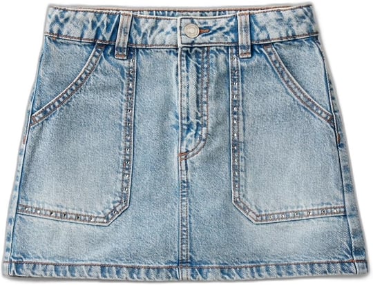 Benetton Kız Çocuk Açık Denim Arka Cebi Logo İşlemeli Cep Detaylı Denim Etek